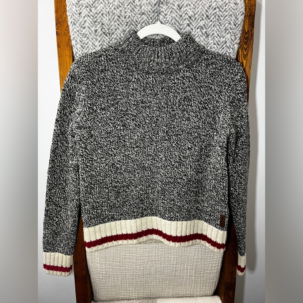 Roots Black & White Marled Sweater with Cream and Red Trim